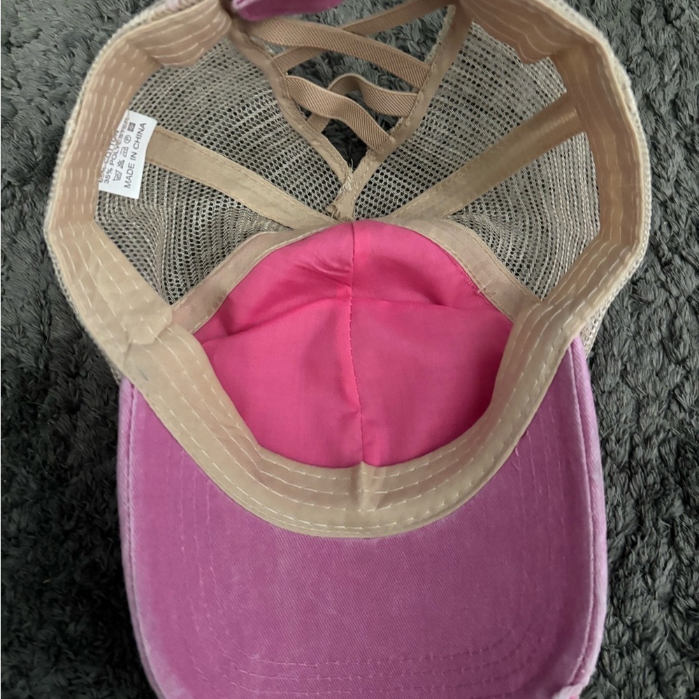 Pink Distressed Cap with Patch - Picture 3 of 4